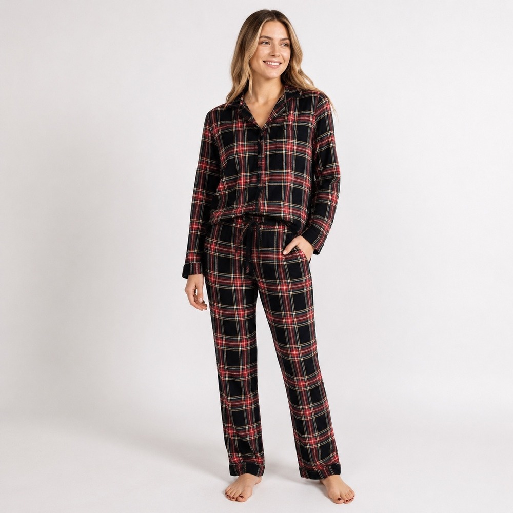 J. Crew Plaid Flannel Pajama Set Top Pants Women's XS Red Black Yellow